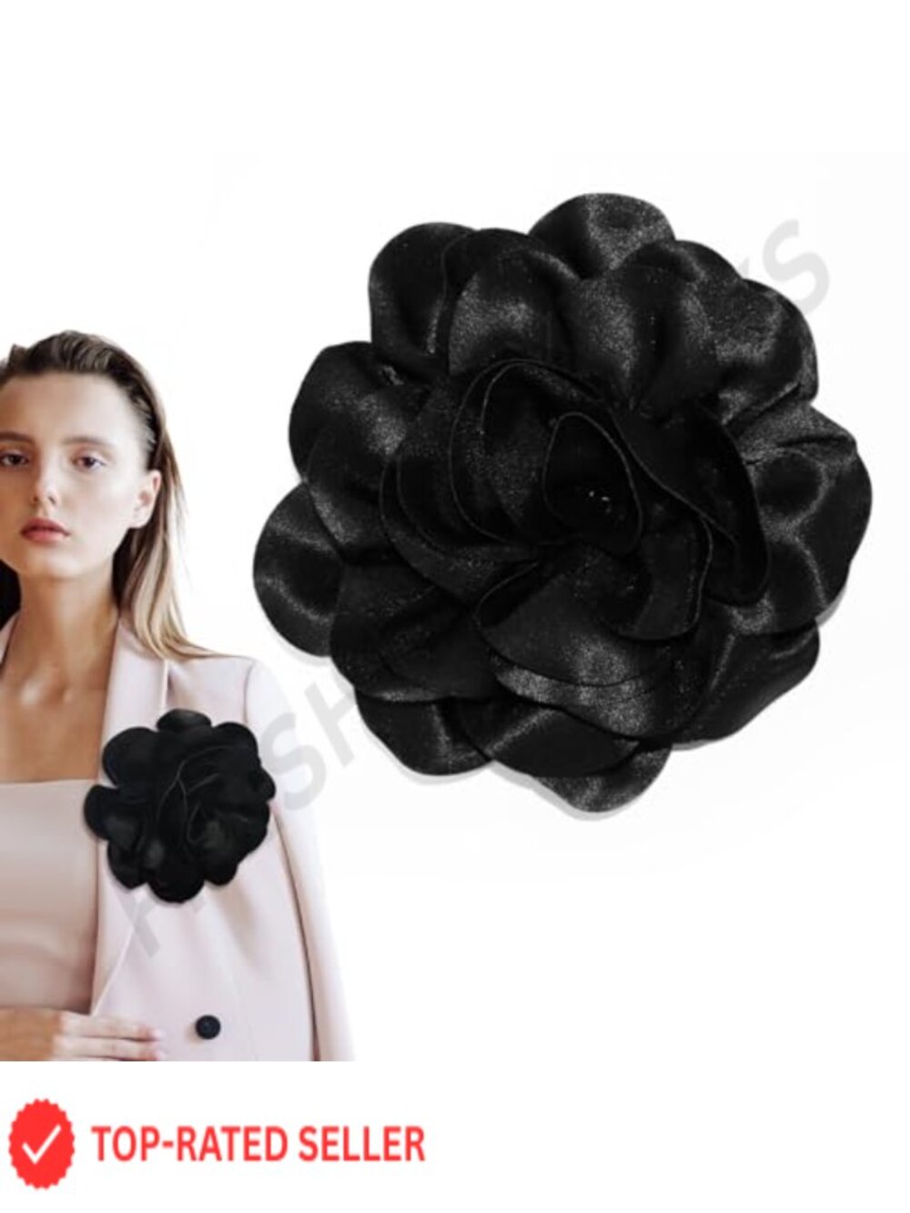 Oversized Satin Rose Brooch Pin 7.5in Large Camellia Lapel Pin for Women